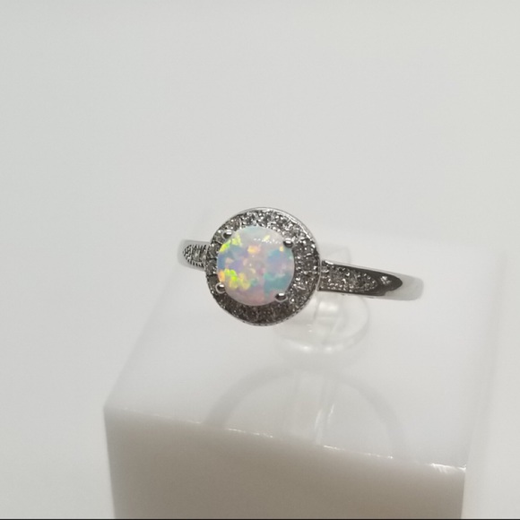 Round White Opal Ring in Silver &Gold - Picture 6 of 7